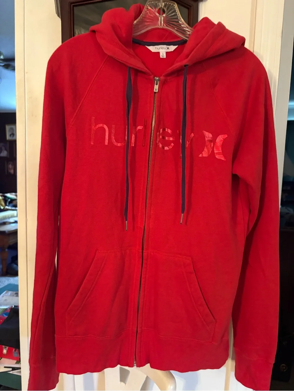 Hurley Red Full-Zip Hoodie with Navy Drawstrings
